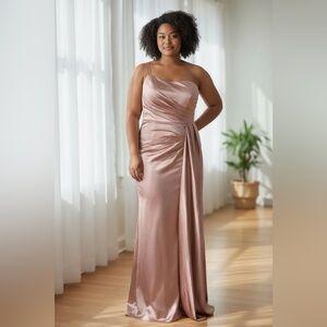 Rose Gold Satin One-Shoulder Maxi Gown | Size 6 | Elegant Formal Dress | NWT